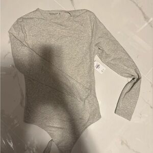 Abercrombie & Fitch Gray Fitted Long Sleeve Bodysuit